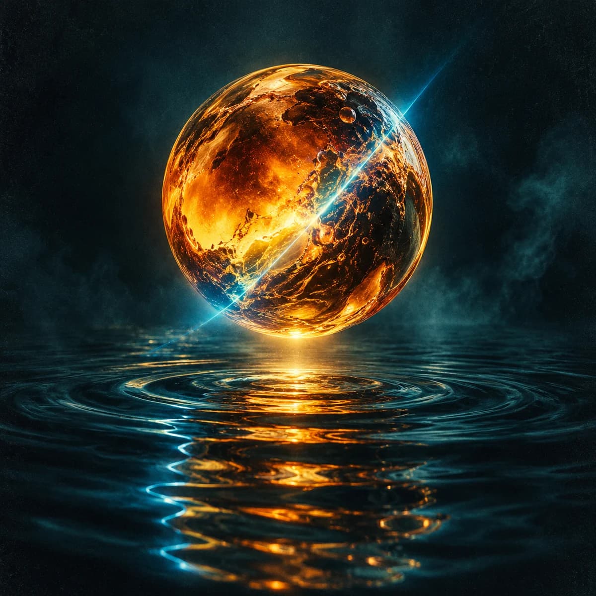 Example record artwork from the Sound template, a glowing amber sphere above dark water.