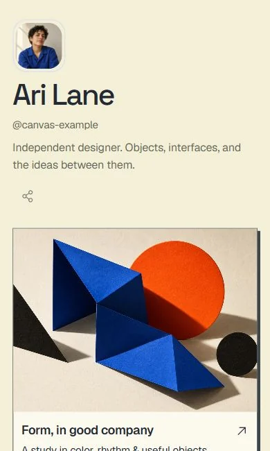 The Canvas template, a page of graphic project tiles.